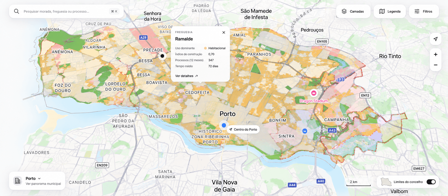 Mapa de análise territorial do Porto